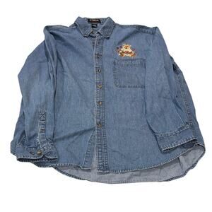 16-10 ULTRA CLUB Women's Denim Wash Teddy Button Down 100% Cotton Large